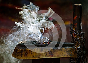 Incense burning in a Hinduist temple in Kathmandu