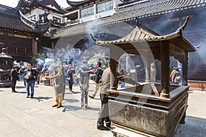 Incense burning in shanghai china temple