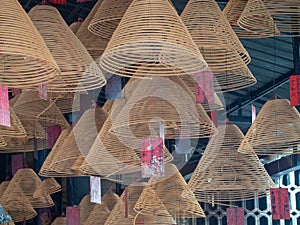 Incense coils burning at a temple at Shawan Ancient Town, China