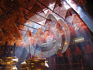 Incense coils in Man Mo Temple. Hong Kong. photo