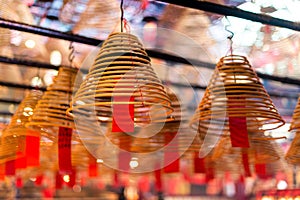 Incense coils and wishes at Man Mo Temple, Hong Kong