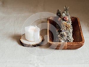 Incense for fumigation, branches in bunch dried flowers