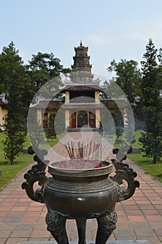 Incense offering at The Pagoda of the Celestial Lady Hue Vietnam