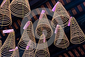 Incense Spirals hanging in the Thien Hau Temple of Cho Lon Chinatown, district 5, Saigon, Ho Chi Minh City, Vietnam