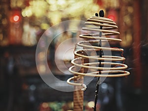 Incense stick Burning Pray ceremony in Temple Asian Religion culture