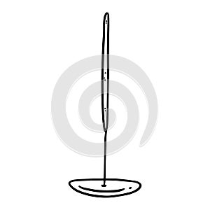 Incense stick on a wooden support doodle image logo. Media highlights graphic comic style hand drawn symbol isolated on white