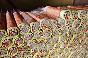 Incense sticks or joss sticks wrapped in joss paper, Seremban, Malaysia