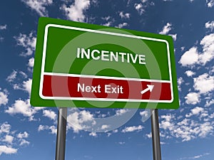 incentive next exit traffic sign on blue sky