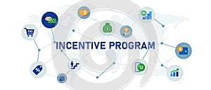 Incentive program for employee career or customer reward global concept of business interconnected icon set illustration