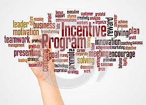 Incentive program word cloud and hand with marker concept