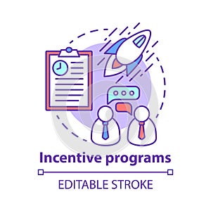 Incentive programs concept icon. Product, startup launch corporate event idea thin line illustration. Business long term