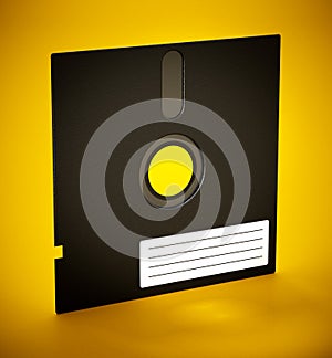 5.25 inch floppy disk isolated on yellow background. 3D illustration