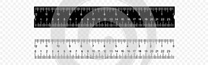 Inch and metric rulers. Centimeters and inches measuring scale cm metrics indicator