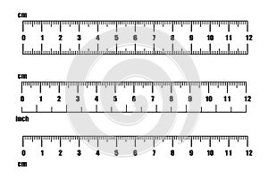 Inch and metric rulers. Centimeters and inches measuring scale cm metrics indicator. Precision measurement centimeter