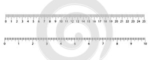 Inch and metric rulers. Centimeters and inches measuring scale cm metrics indicator. Scale for a ruler in inches and