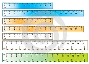 Inch and metric rulers. Centimeters and inches measuring scale. Precision measurement of ruler tools.