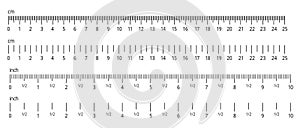 Inch and metric rulers. Centimeters and inches measuring scale. Precision measurement of ruler tools. Vector isolated photo
