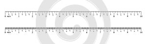 Inch and metric rulers. Measuring tool. Ruler Graduation grid. Size indicator units. Centimeters and inches measuring scale.