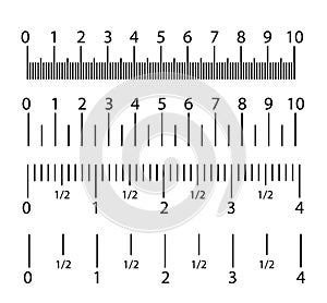 Inch and metric rulers set. Centimeters and inches measuring scale cm metrics indicator. Precision measurement