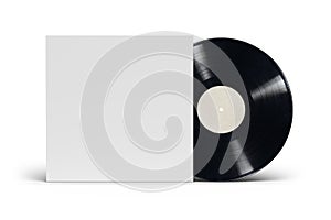 12-inch vinyl LP record in cardboard cover on white background photo
