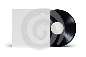 12-inch vinyl LP record in cardboard cover on white background photo