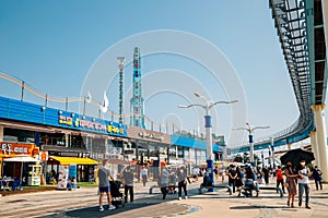 Wolmido island park seaside restaurant street in Incheon, Korea