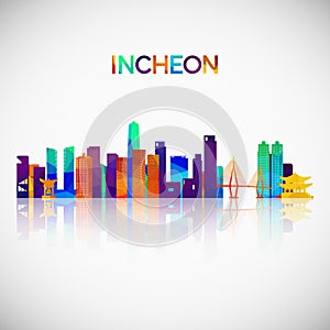 Incheon skyline silhouette in colorful geometric style.