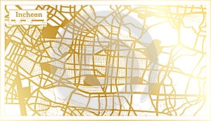 Incheon South Korea City Map in Retro Style in Golden Color. Outline Map