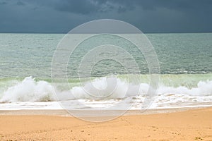 incident wave on the sea sandy beach