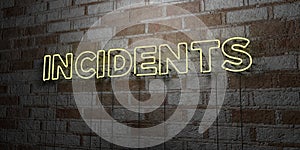 INCIDENTS - Glowing Neon Sign on stonework wall - 3D rendered royalty free stock illustration