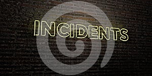 INCIDENTS -Realistic Neon Sign on Brick Wall background - 3D rendered royalty free stock image