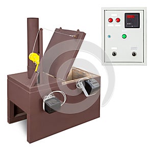 Incineration equipment and control panel on white insulated background.