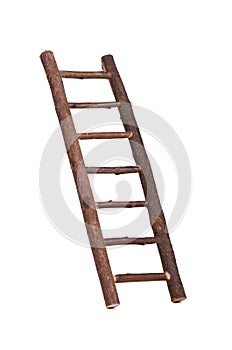 Inclined brown wooden handmade ladder photo