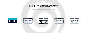 Inclined videocassette icon in different style vector illustration. two colored and black inclined videocassette vector icons