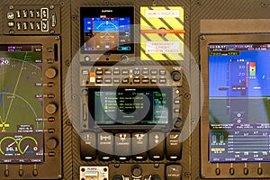 Included control panel in the cockpit of an airplane or helicopter.