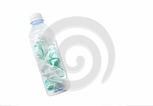 Included used mask is placed in a plastic bottle to prevent spreading on white background with right space