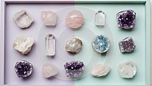 Includes rose quartz amethyst clusters clear quartz and a blue