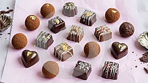 Includes round cocoa dusted truffles and square and heart shaped