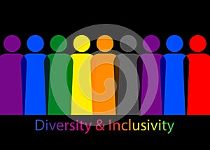 Inclusion and diversity. Silhouettes of people and LGBTQ+ set, people portrait vector logo for website, banner gay pride concept