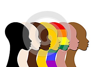 Inclusion and diversity. Silhouettes of people and LGBTQ+ set, people portrait vector logo for website, banner gay pride concept