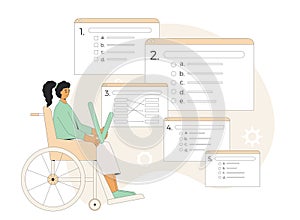 Inclusion learning. Online exam. Vector illustration