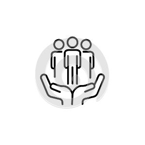 Consumer experience icon with thin line hand. concept of easy management symbol or volunteering sign. linear simple photo
