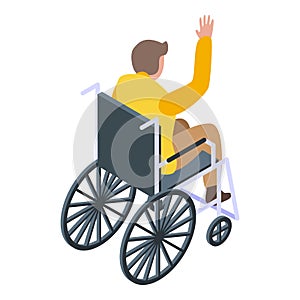 Inclusive education wheelchair boy icon, isometric style