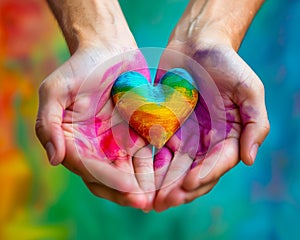 Inclusive love, heartshaped hands, rainbow colors blend , advertise photo