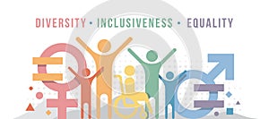 Inclusiveness, Diversity, Equality concept with abstract diversity people gender symbol and equal sign vector design photo