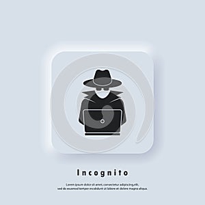 Incognito icon. Incognito logo. Browse in private. Spy agent, secret agent, hacker. Vector. UI icon. Neumorphic UI UX white user