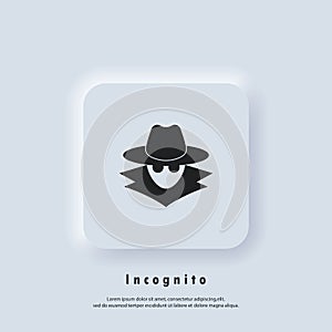 Incognito icon. Incognito logo. Browse in private. Spy agent, secret agent, hacker. Vector. UI icon. Neumorphic UI UX white user