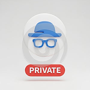 Incognito Mode Icon with Blue Hat and Glasses and Red PRIVATE Button private browsing