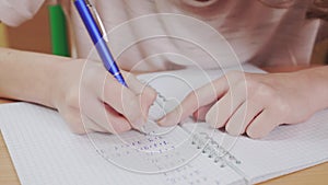 Incognito schoolgirl doing mathematics homework.
