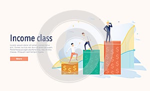 Income class vector illustration. Flat three levels tiny persons wealth concept. Economical system symbolic chart.